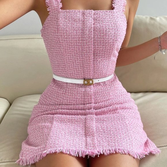 CHIC DOLLZ PINK TWEED DRESS CHIC CLASSY - Picture 1 of 6